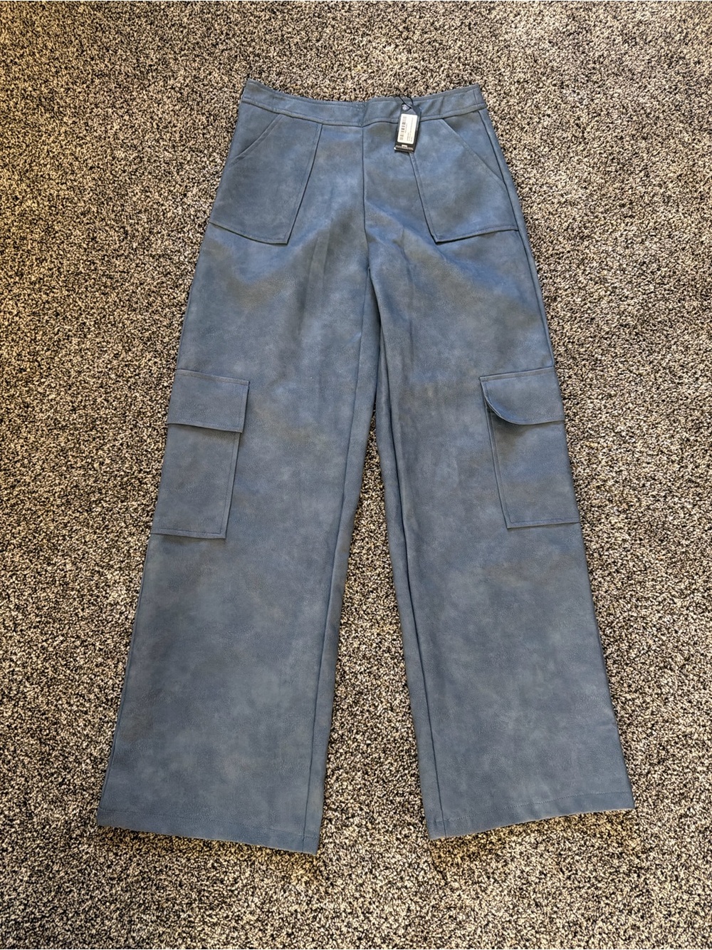 Wide Leg leather Cargo Pants in Slate Blue